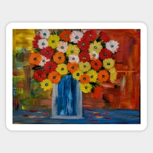 A beautiful bouquet of mixed flowers in a glass vase Sticker